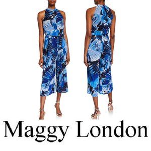 Maggy London Halter Palm-Print Cropped Jumpsuit
